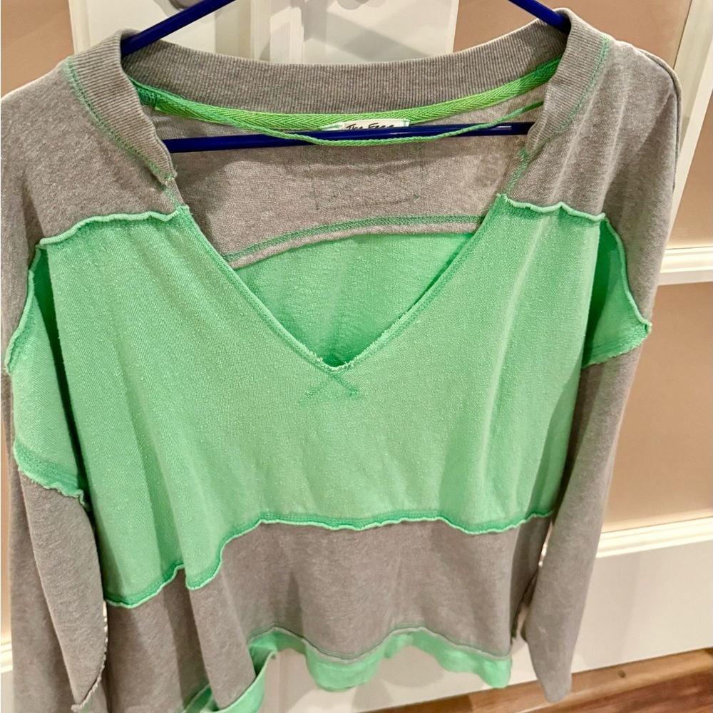 We The Free Mint Green and Gray Sweatshirt